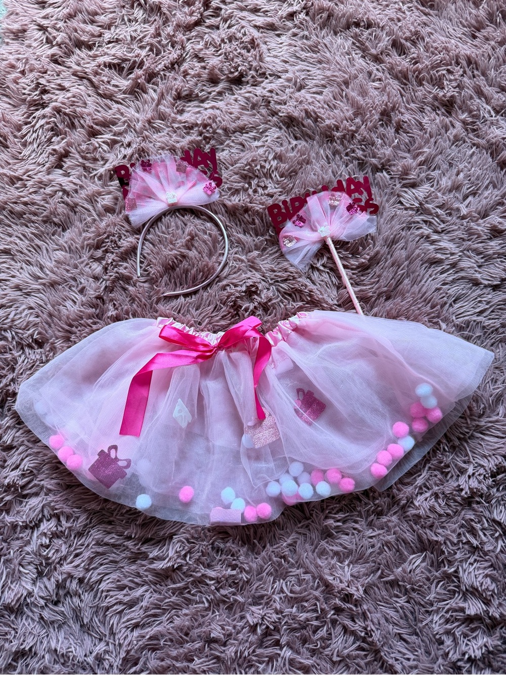 Expressions Pink Tulle Birthday Tutu Set with Headband and Wand
